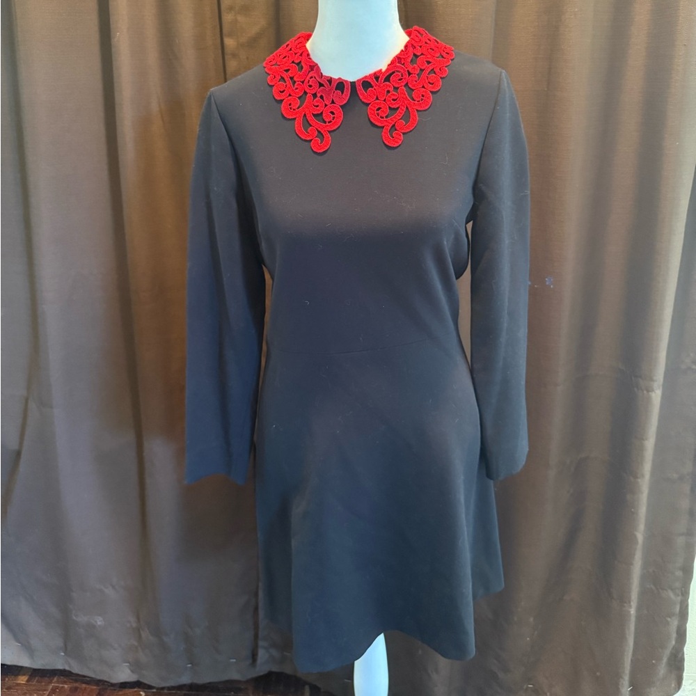 Sandro A-Line Black Dress with Removable Red Lace Detail (Size 2 - Medium)